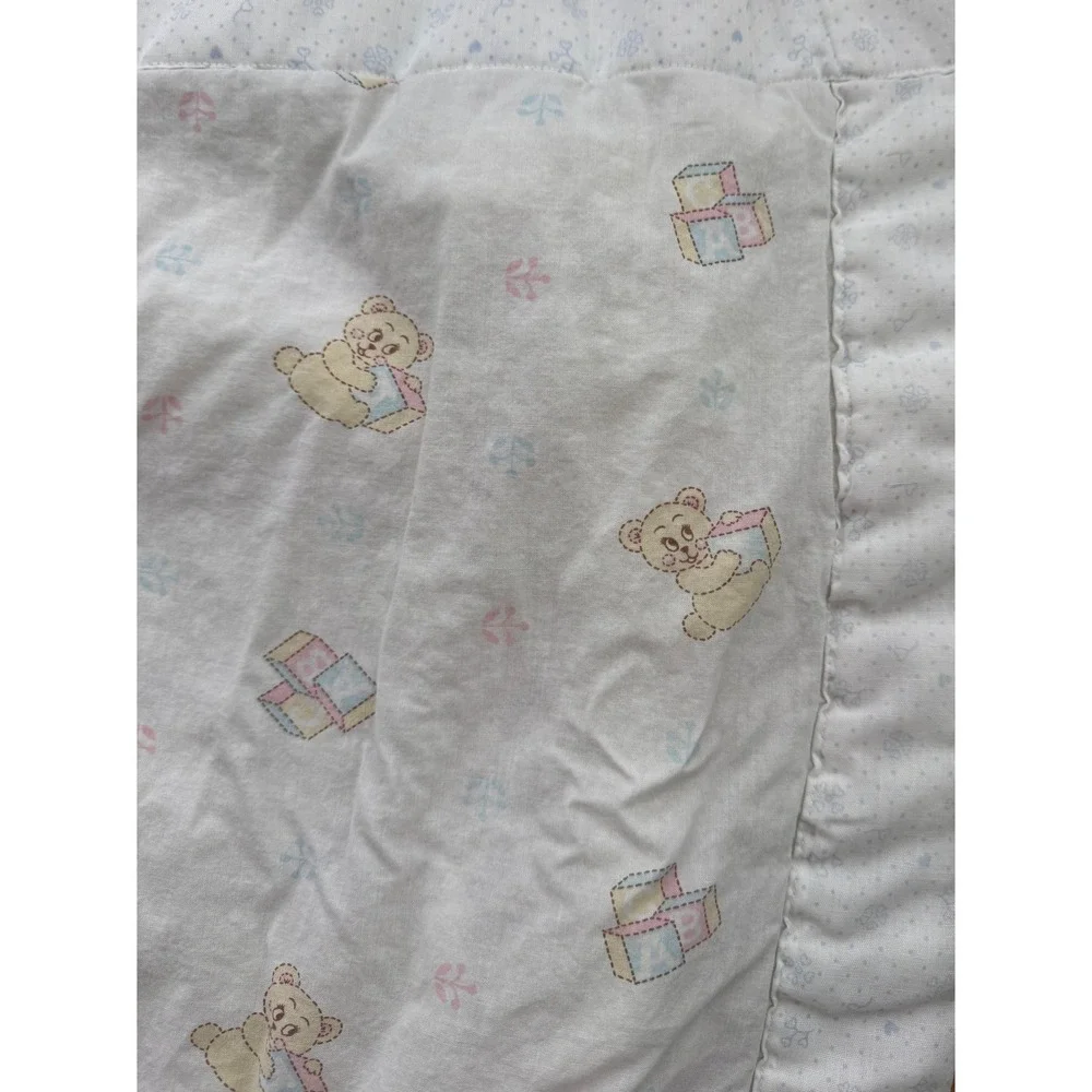 Custom Made Baby Quilt Teddy Bear‎ Red Bow Ruffles Handmade USA